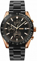 Ceas de barbati Skmei 9253 curea inox afisaj data chronograf - Negru 