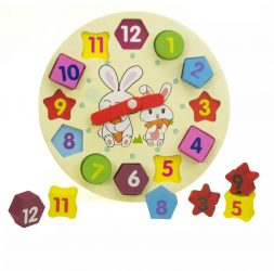 Ceas educativ din lemn pentru copii cu forme geometrice 12 piese diametru 18 cm 