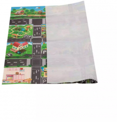 Covoras impermeabil de joaca pentru copii model oras cu indicatoare rutiere 130 cm x 100 cm