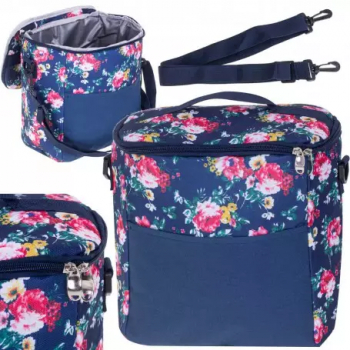 Geanta termo -izolanta de plaja sau camping 11l albastru inchis model floral 