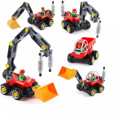 Joc de constructie 5 in 1 vehicule industriale din 42 blocuri lego si 5 carti