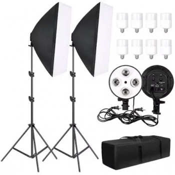 Kit 2 softbox geanta de transport montura penntru 4 x soclu prindere E27 8x bec LED 20W 