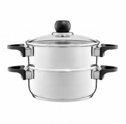 Oala inox cu capac si steamer AMBITION Vikos 20cm 1.5l 3 piese 