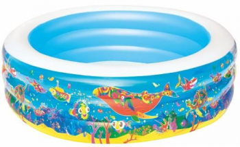 Piscina Gonflabila cu 3 Inele si Imprimeu Acvatic 196 x 53 cm 
