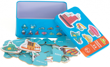 Puzzle 24 de piese vehicule cu cutie metalica de depozitare multicolor 