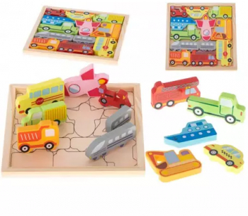 Puzzle educativ din lemn cu vehicule 