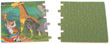 Puzzle pentru copii cu animale salbatice si cutie de depozitare din metal 60 piese 