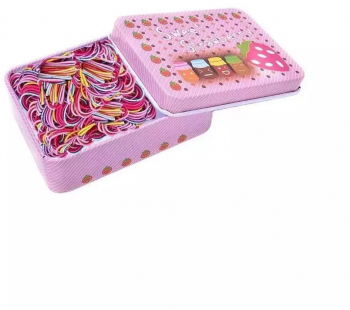 Set 100 bucati elastice de par multicolor cu cutie de depozitare din metal 