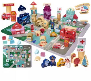 Set 100 piese blocuri din lemn pentru copii puzzel educational 