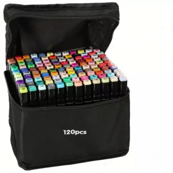 Set 120 markere 2 capete subtire si gros cu geanta de depozitare si suport din plastic multicolore 