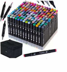 Set 168 markere 2 capete subtire si gros cu geanta de depozitare si suport din plastic multicolore 