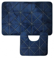 Set 2 covorase baie din spuma cu memorie 50 x 80 cm si 45 x 37.5 cm albastru cu gratii Vivo 8914 