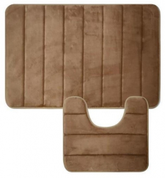 Set 2 covorase baie din spuma cu memorie 50 x 80 cm si 45 x 37.5 cm champagne cu dungi Vivo 8921