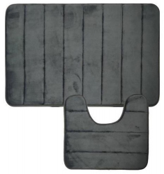 Set 2 covorase baie din spuma cu memorie 50 x 80 cm si 45 x 37.5 cm gri cu dungi Vivo 8920 