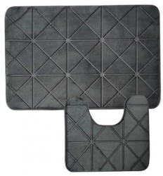 Set 2 covorase baie din spuma cu memorie 50 x 80 cm si 45 x 37.5 cm gri cu gratii Vivo 8916 