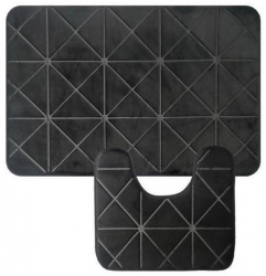 Set 2 covorase baie din spuma cu memorie 50 x 80 cm si 45 x 37.5 cm negru cu gratii Vivo 8915 