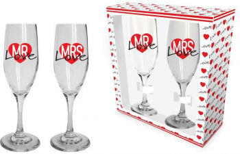 Set 2 pahare sampanie 220ml Mrs&Mr Love sticla Bg-Tech