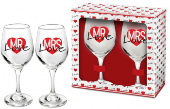 Set 2 pahare vin 220ml Mrs&Mr Love sticla Bg-Tech 