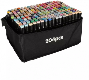 Set 204 markere 2 capete subtire si gros cu geanta de depozitare si suport din plastic multicolore 