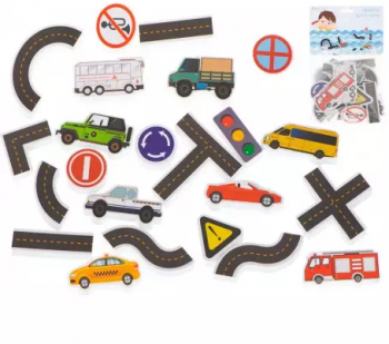 Set 23 piese de puzzle cu masini si strada din spuma jucarie de baie