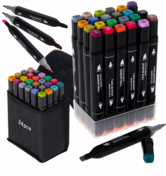 Set 24 markere 2 capete subtire si gros cu geanta de depozitare si suport din plastic multicolore 