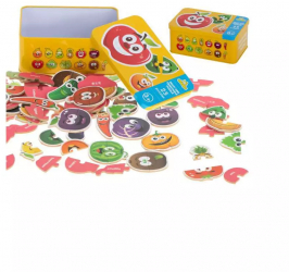 Set 25 puzzle-uri din 2 piese fructe si legume in cutie metalica 50 de piese 