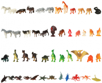 Set 48 de figurine din plastic animale salbatice animale de la ferma marine si dinozauri multicolor 