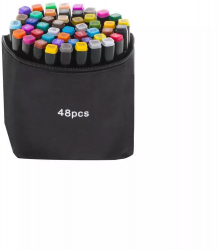 Set 48 markere 2 capete subtire si gros cu geanta de depozitare multicolore 