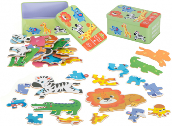 Set 6 puzzle-uri cu animale din Safari in cutie metalica 25 piese 