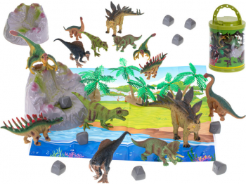 Set 7 figurine dinosauri cu covoras din folie si accesorii 