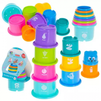 Set 9 cupe educationale Feng plastic cu numere si fructe multicolor 