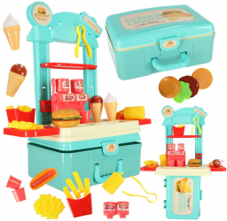 Set bucatarie pentru copii in valiza pentru hamburgeri fast-food inghetata cartofi prajiti 55 cm 
