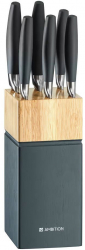 Set cutite 7 piese bloc lemn gri AMBITION Silvery 
