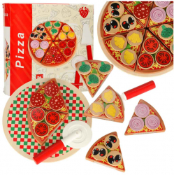 Set de joaca din lemn pizza cu accesorii 20 cm 