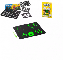 Set desen cu placa din carton care straluceste in intuneric si stilou UV 