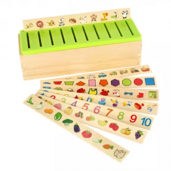 Sortator joc din lemn calitativ Montessori cu 88 piese in limba engleza educativ 