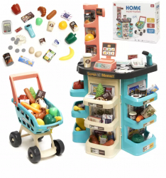 Supermarket Interactiv cu casa de markat si carucior cu 47 elemte 