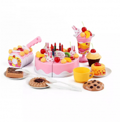 Tort feliabil pentru copii cu 75 de accesorii Happy Birthday roz 