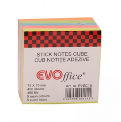 Notite Autoadezive EVOffice Cub Color Dimensiune 75x75 mm 450 File 5 Culori Neon - EVNACN 