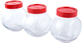 Set borcane depozitare cu capac rosu 200ml 3 buc PASABAHCE Bella 