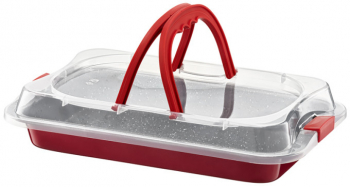 Tava copt cu capac plastic 36x23cm invelis antiaderent otel AMBITION Cherry 