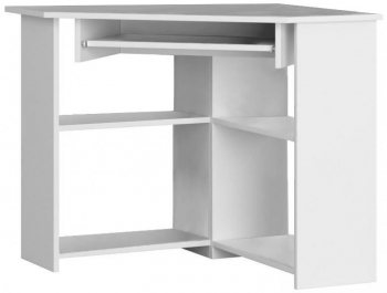 Birou calculator pe colt placa laminata 5 rafturi alb 80x80x74 cm Ted 