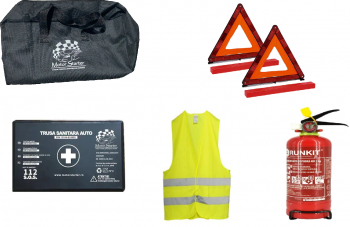 Kit siguranta auto MOTOR STARTER&trade Geanta Vesta Trusa medicala 2 Triunghiuri reflectorizante Extintor P1 