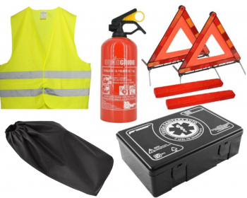 Kit Siguranta Auto Omologat SMARTIC valabilitate 5 ani - trusa se prim ajutor stingator 2 triunghiuri reflectorizante vesta reflectoriz