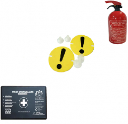 Kit siguranta auto valabilitate 5 ani Trusa medicala Stingator cu pulbere Semne incepator cu ventuza 
