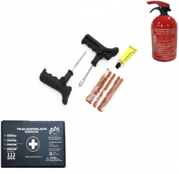 Kit siguranta auto valabilitate 5 ani Trusa medicala Stingator cu pulbere Set vulcanizare anvelope 