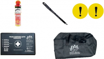 Kit siguranta rutiera MOTOR STARTER&trade Geanta Stingator Spray Trusa Semne Incepator Breloc Snur 