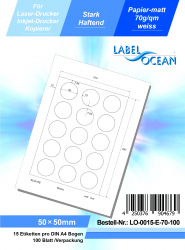 Etichete Autoadezive LabelOcean pe Suport A4 Buline Rotunde Ø 50 mm Mate 100 Coli 