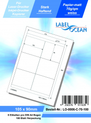 Etichete Autoadezive LabelOcean pe Suport A4 Dimensiuni 105x90 mm Mate 100 Coli 