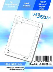 Etichete Autoadezive LabelOcean pe Suport A4 Dimensiuni 199.6x289.1 mm Lucioase 100 Coli 